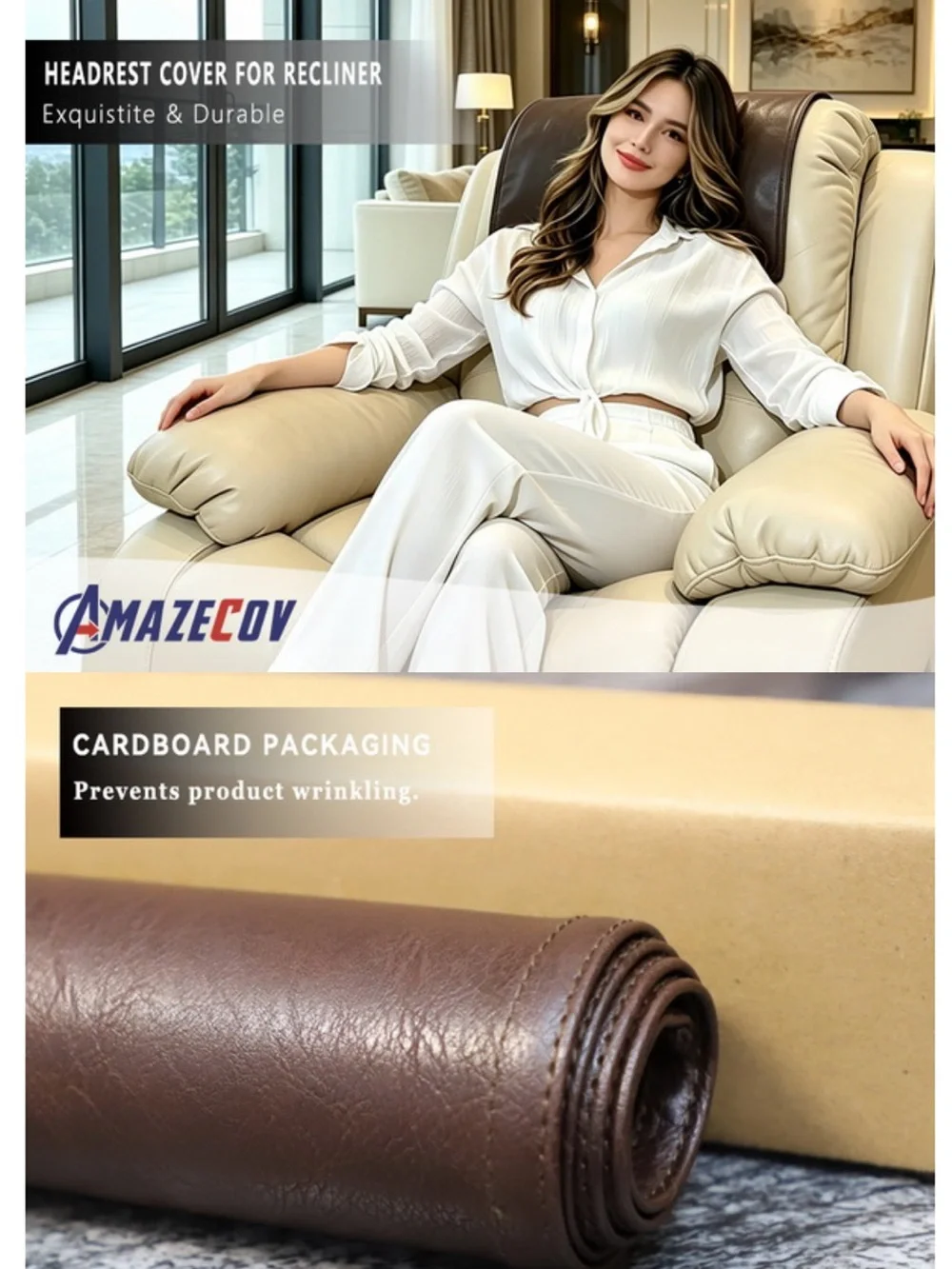 Vinyl Leather Waterproof Headrest Cover for Furniture - BROWN